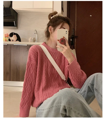Plus Size Elegant Style Knit  Loose Fit Slimming Long Sleeve Sweater