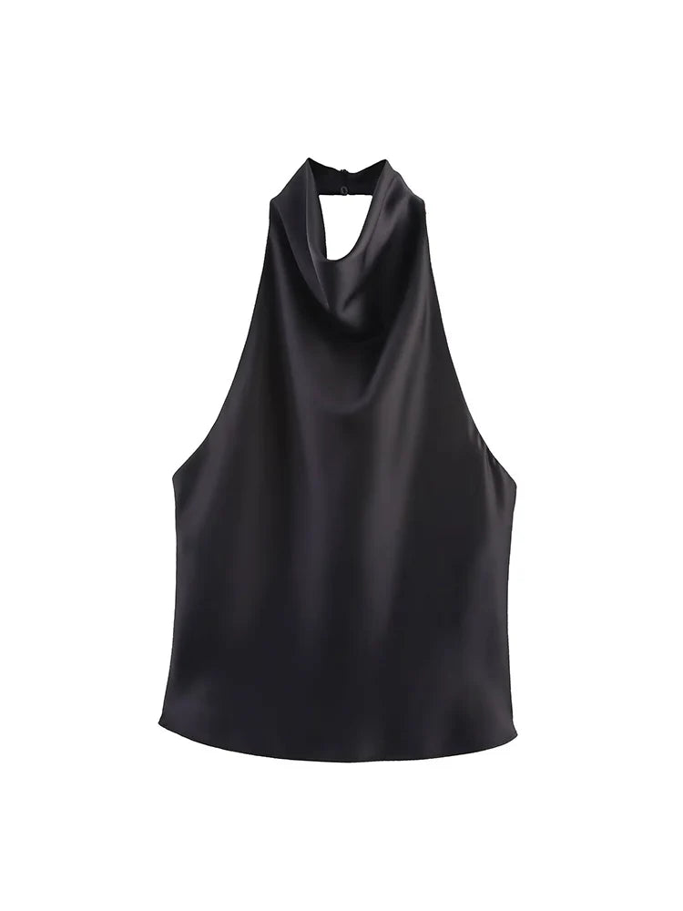 Sexy Elegant Halter  Backless High Solid Halter Neck Tops