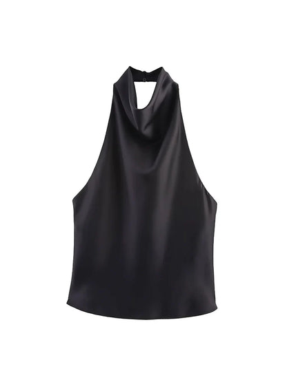 Sexy Elegant Halter  Backless High Solid Halter Neck Tops