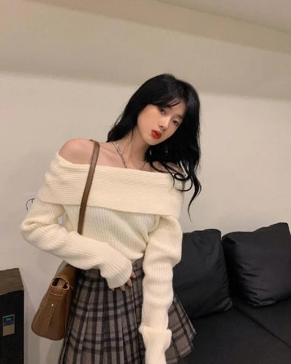 New Arriva Sexy Off-Shoulder Knit Thickened Soft Sweater Women