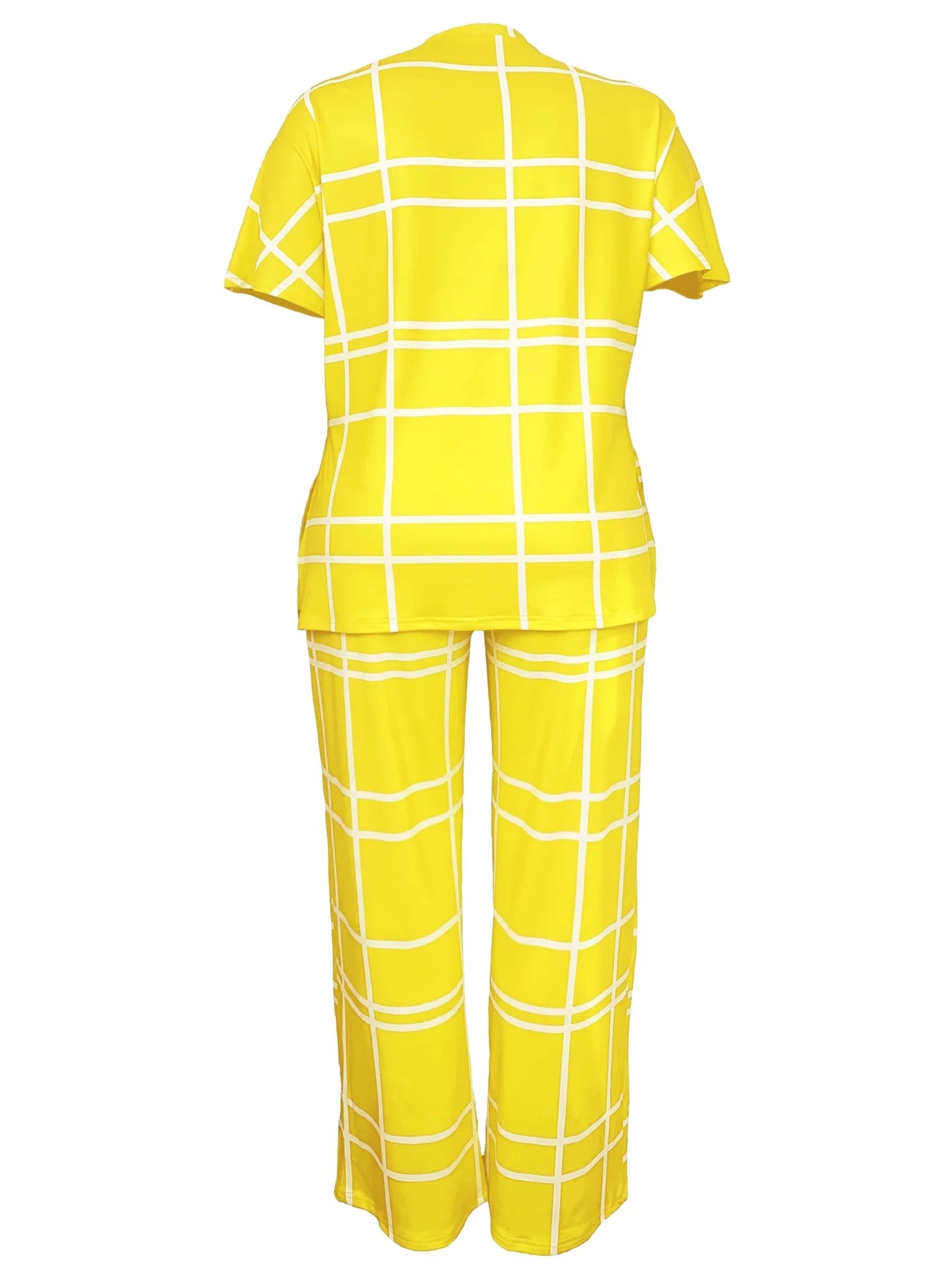 Spring Autumn New Women's Fashion Elements Striped Grid Printed Casual Round Neck Large Comfortable Two Piece Set - Trendy Attic Store01