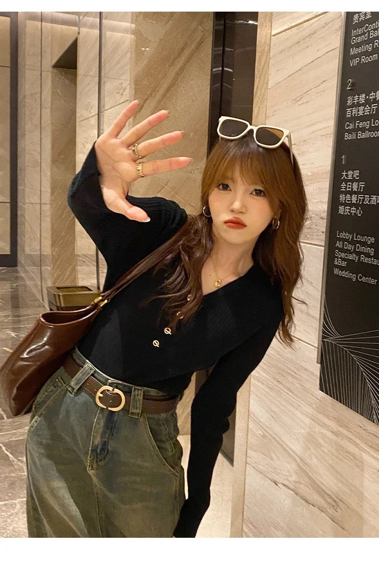 Sweaters Casual Slim Button Knitted Pullover Sweater