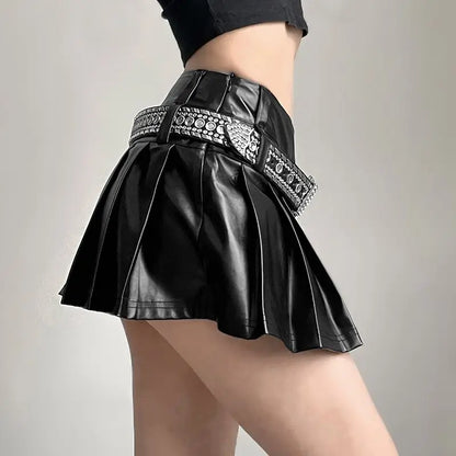 Hip-hop Pleated PU Leather Pleated Skirt
