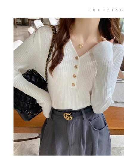 Sweaters Casual Slim Button Knitted Pullover Sweater