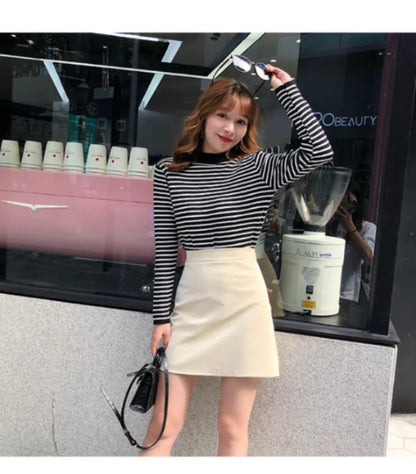 Mock Neck Pullover Long Sleeve Casual Striped Knitted Sweaters