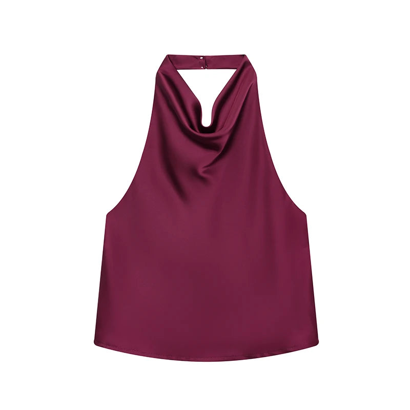 Sexy Elegant Halter  Backless High Solid Halter Neck Tops