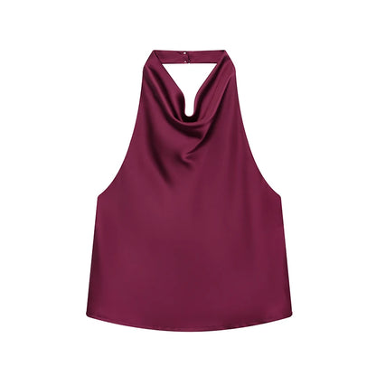 Sexy Elegant Halter  Backless High Solid Halter Neck Tops