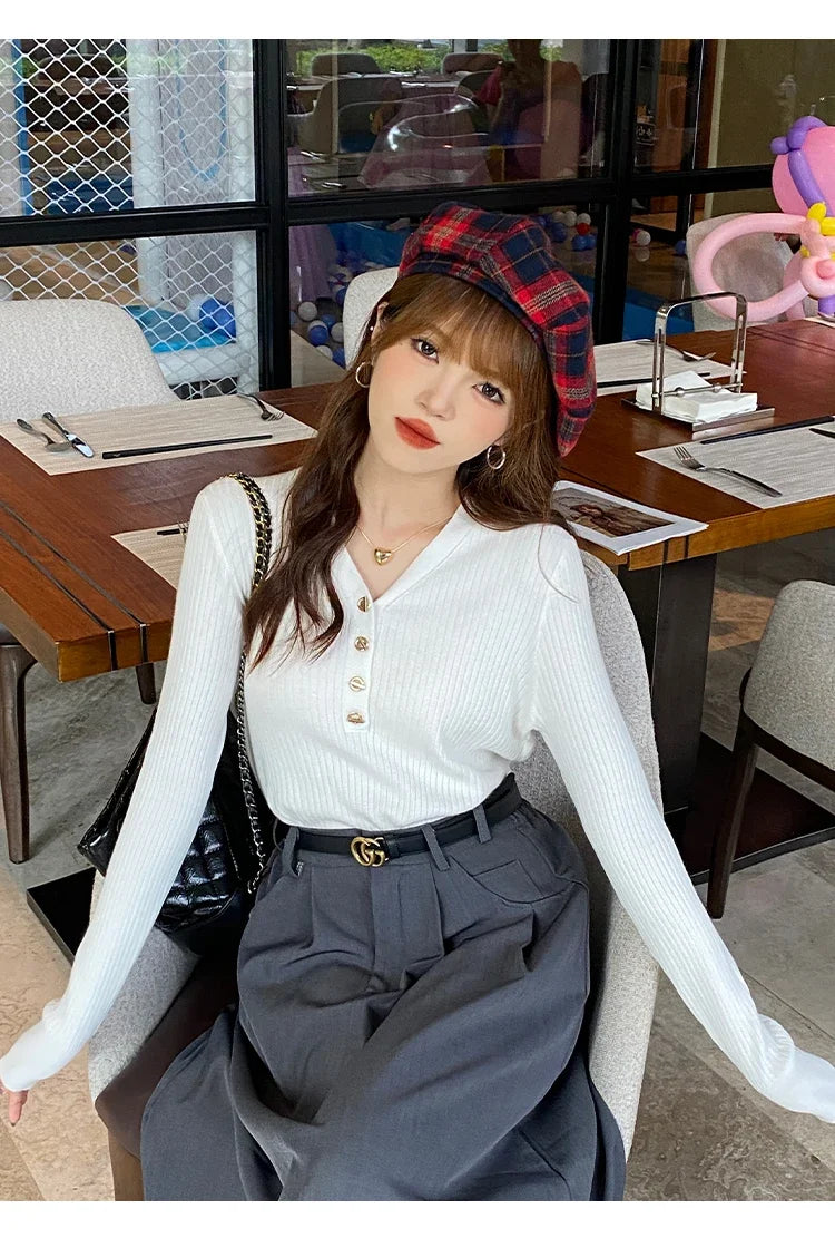 Sweaters Casual Slim Button Knitted Pullover Sweater