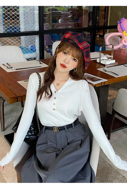 Sweaters Casual Slim Button Knitted Pullover Sweater