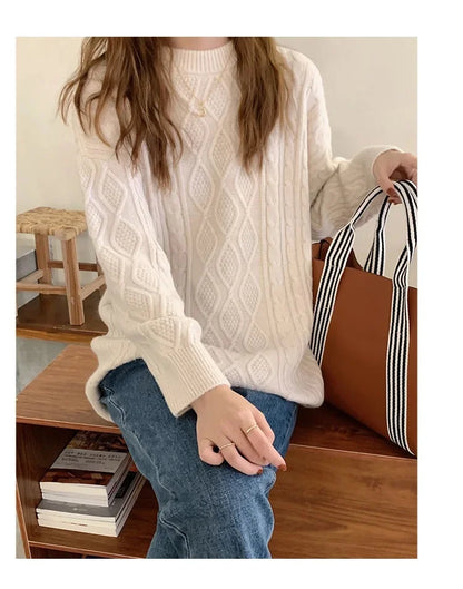 Plus Size Elegant Style Knit  Loose Fit Slimming Long Sleeve Sweater