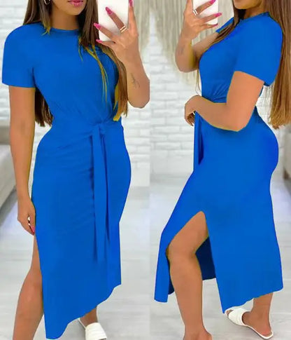 White Leopard Print Dress Tied Detail Slit Side Split Dress