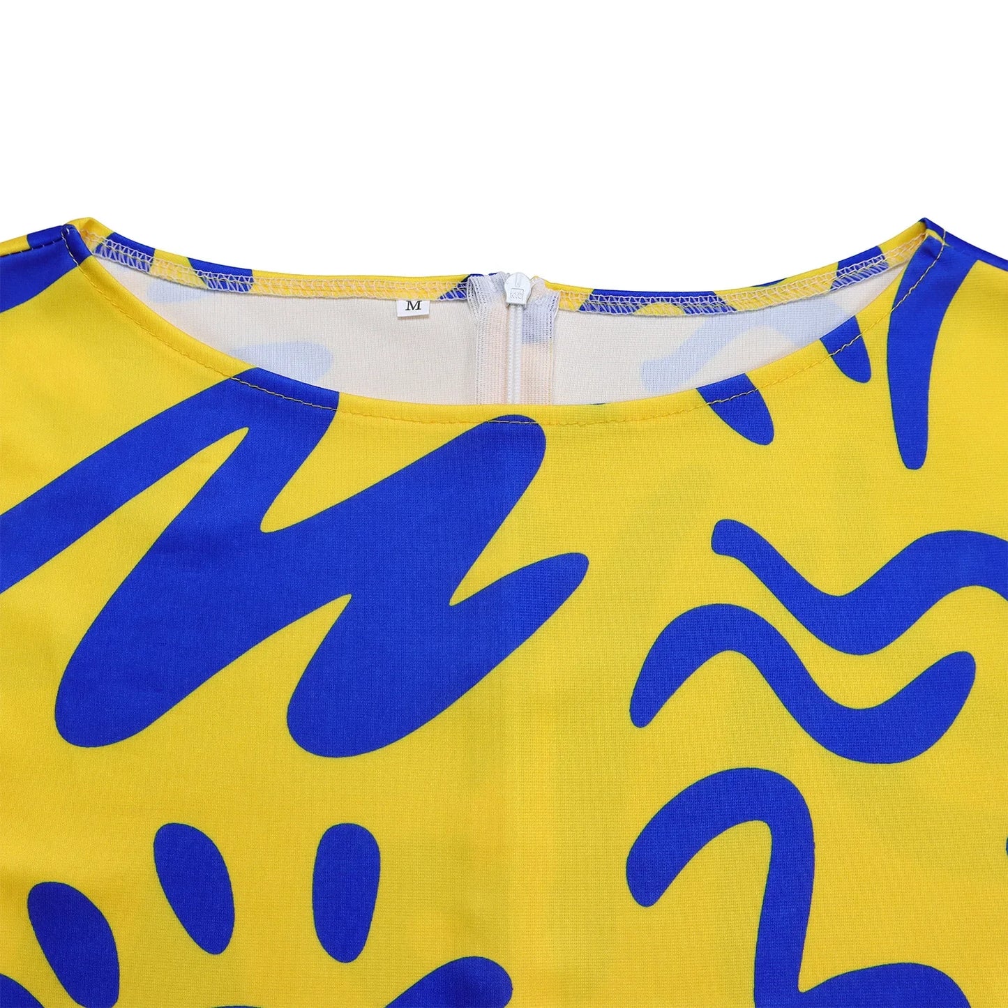 Printed Belted Dress Elegant  Knee-Length Round Neck Short Sleeve Dress