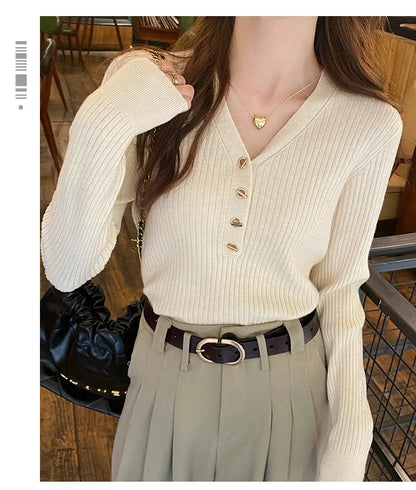 Sweaters Casual Slim Button Knitted Pullover Sweater