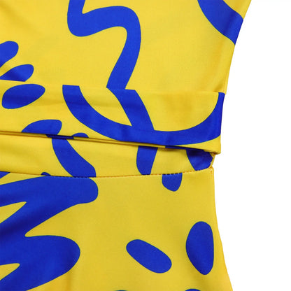 Printed Belted Dress Elegant  Knee-Length Round Neck Short Sleeve Dress