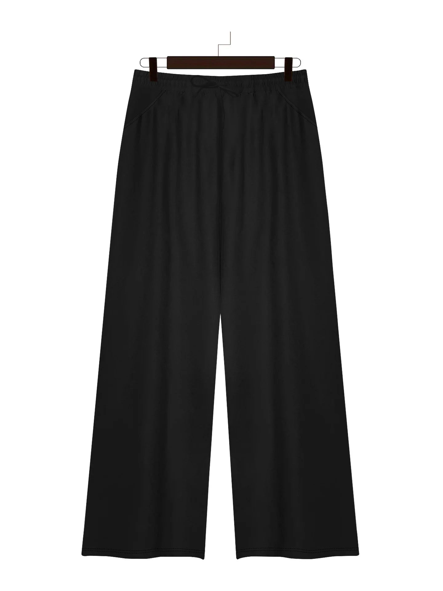 Plus Size Wide Leg  European Fit Straight Pockets Loose Elastic Waist Pants