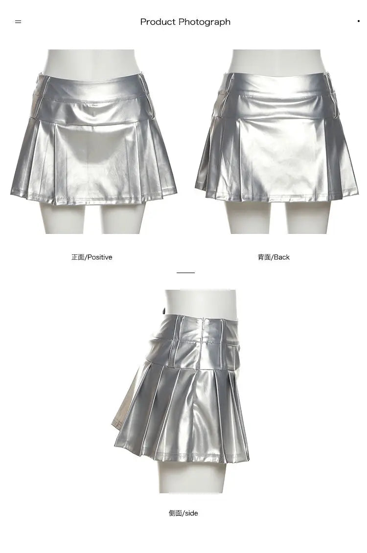 Hip-hop Pleated PU Leather Pleated Skirt