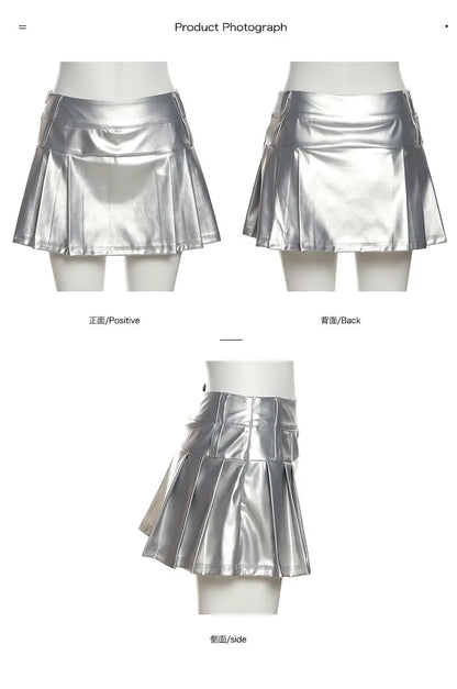 Hip-hop Pleated PU Leather Pleated Skirt