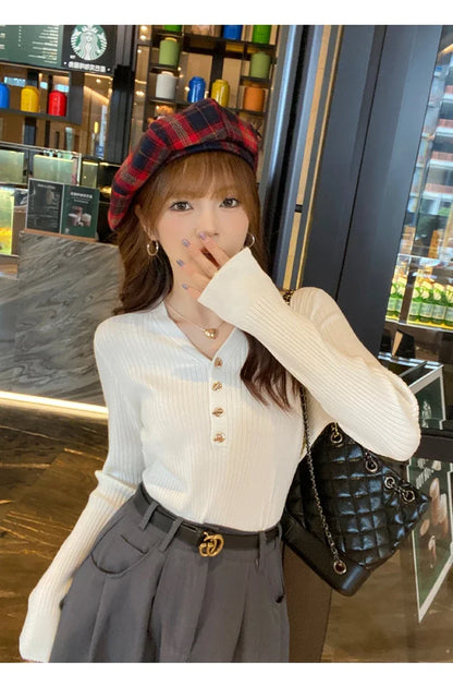 Sweaters Casual Slim Button Knitted Pullover Sweater