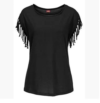 Plus Size Women's Short Sleeve Fringe T-Shirt Top