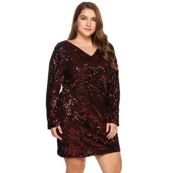 Plus Size V-Neck Long Sleeve Dress for Women