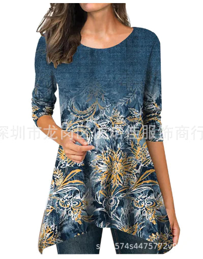 Plus Size Women's Floral Print Round Neck Dress