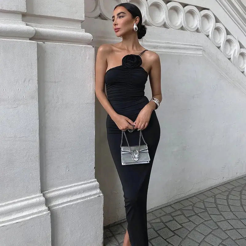 Sling Flower Pleated Waist Dress for Women