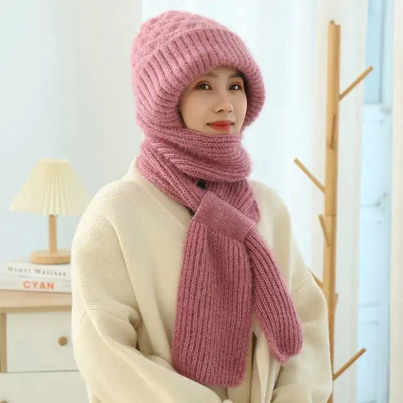 Women's Fleece-lined Knitted Scarf and Hat Set