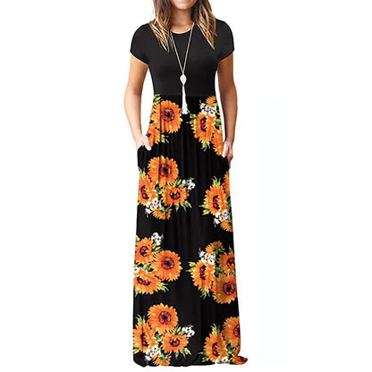 Short Sleeve Printed Long Skirt Dress