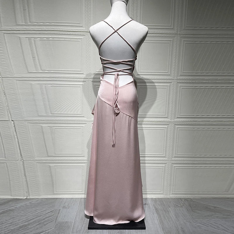 Banquet Luxury Irregular High Waist Sleeveless Satin Dress