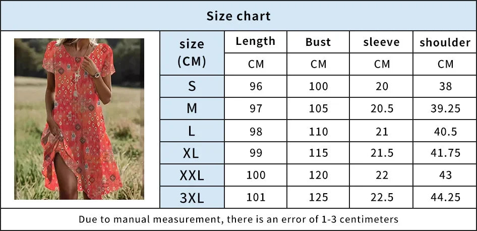 Artistic Ethnic Style Round Neck Medium-Length Dress Summer