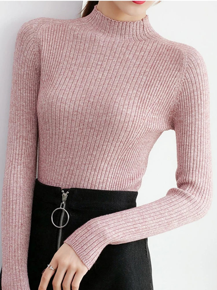 Pullover Mock Neck Long Sleeve Slim Sweater
