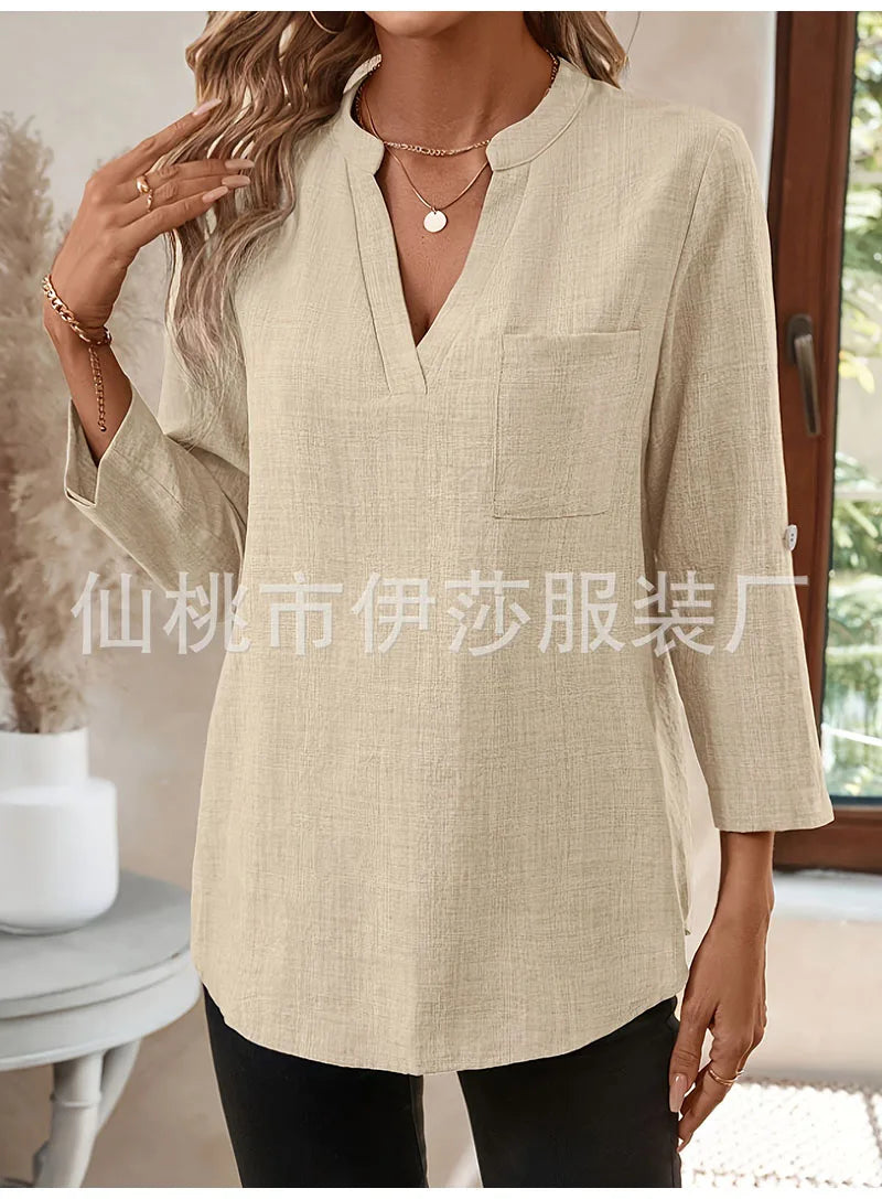 Elegant Casual V-neck Loose Sleeve Blouses