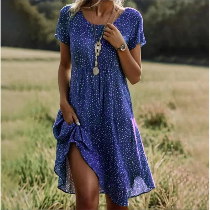 Artistic Ethnic Style Round Neck Medium-Length Dress Summer