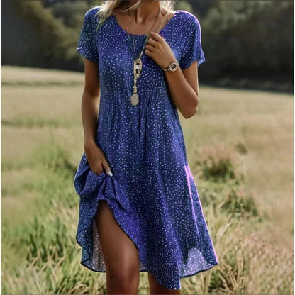 Artistic Ethnic Style Round Neck Medium-Length Dress Summer