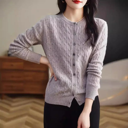 Long Sleeve Knitted O-neck Basic Thick Warm Cardigan