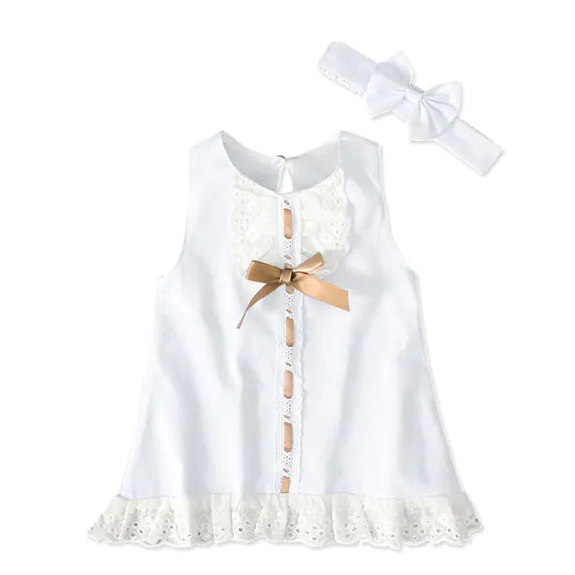 2pcs Set Baby Girl's Summer Dress with Bow Headband