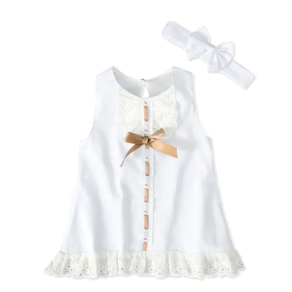 2pcs Set Baby Girl's Summer Dress with Bow Headband