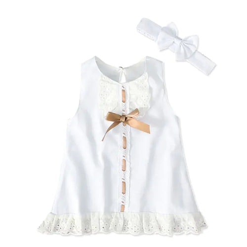 2pcs Set Baby Girl's Summer Dress with Bow Headband