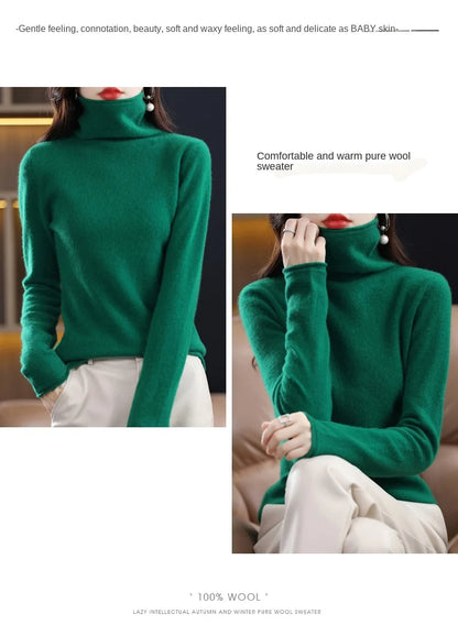 New 100% Merino Wool Turtleneck Cashmere Sweater