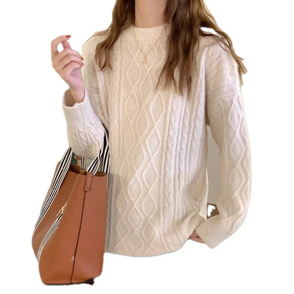 Plus Size Elegant Style Knit  Loose Fit Slimming Long Sleeve Sweater