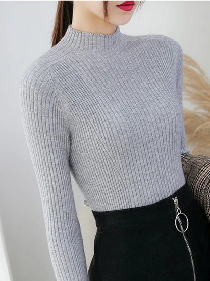 Pullover Mock Neck Long Sleeve Slim Sweater