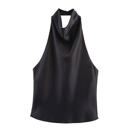 Sexy Elegant Halter  Backless High Solid Halter Neck Tops