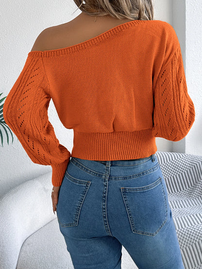 Casual Elegant Slash Neck Off shoulder Long Sleeved Knitted Pullover Sweater