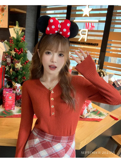 Sweaters Casual Slim Button Knitted Pullover Sweater