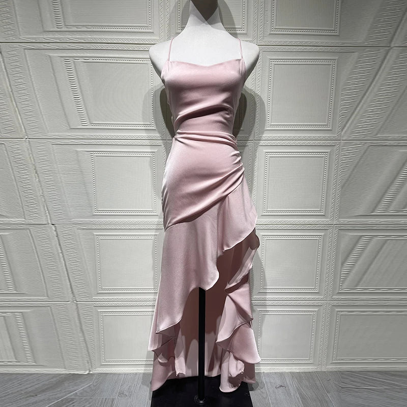 Banquet Luxury Irregular High Waist Sleeveless Satin Dress
