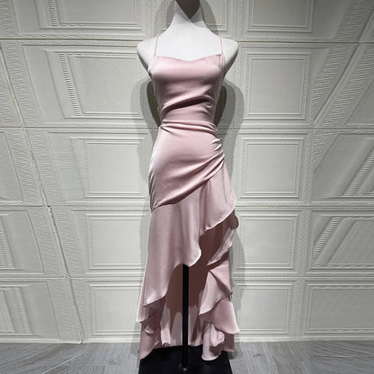 Banquet Luxury Irregular High Waist Sleeveless Satin Dress
