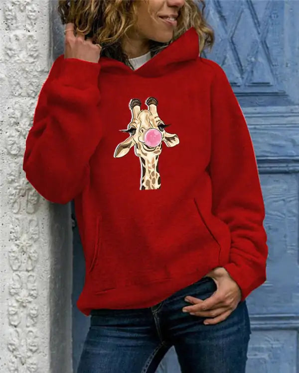 Solid Color Printed Round Neck Women's Sweater - Trendy Attic Store01