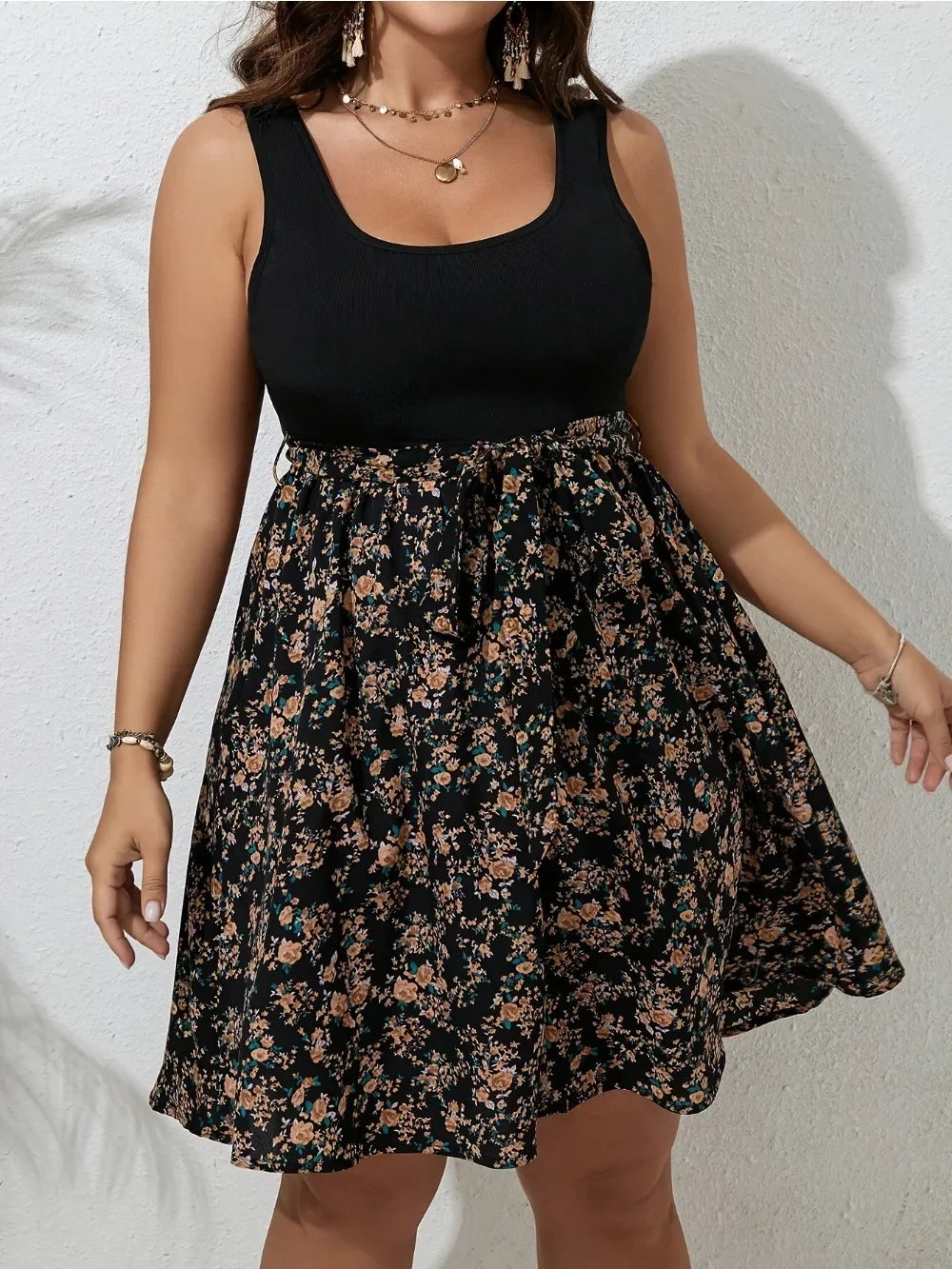 Plus Size Summer Dress Knit Floral Printed Dresses for Women