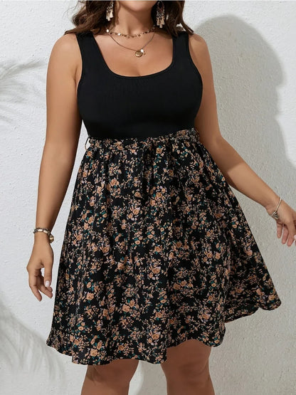 Plus Size Summer Dress Knit Floral Printed Dresses for Women
