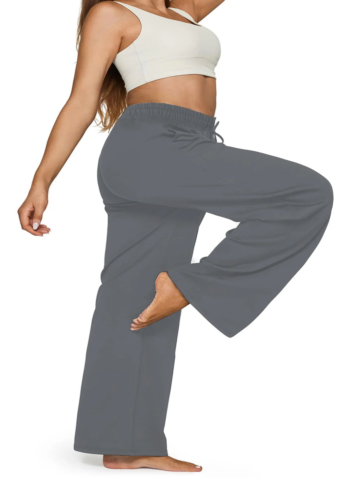 Plus Size Wide Leg  European Fit Straight Pockets Loose Elastic Waist Pants